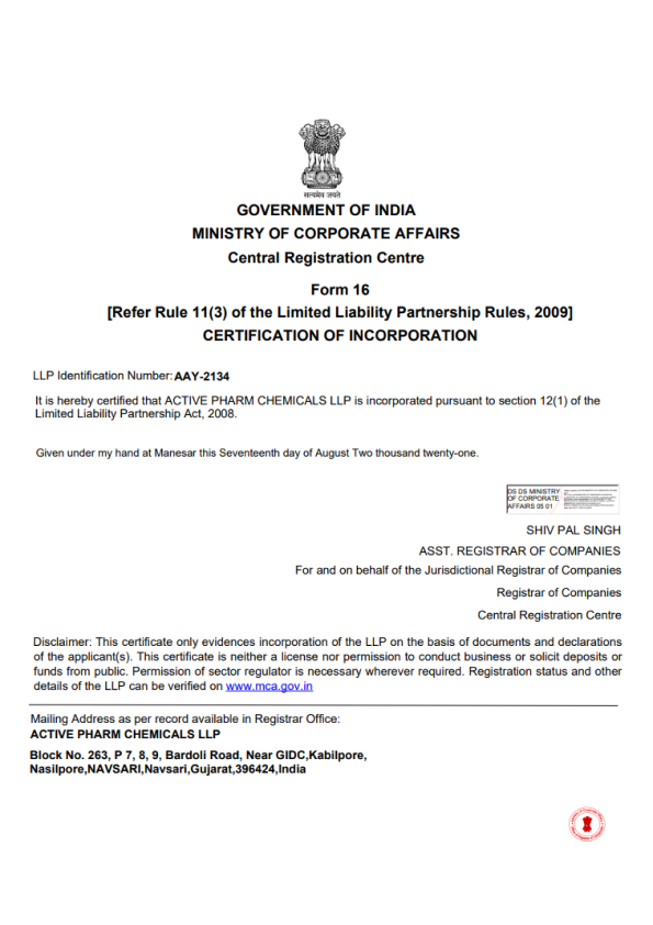 Certificate of LLP Incorporation