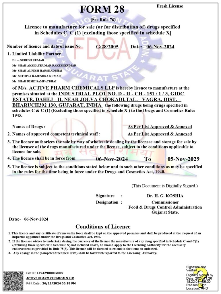 Licence to manufacture for sale Form 28